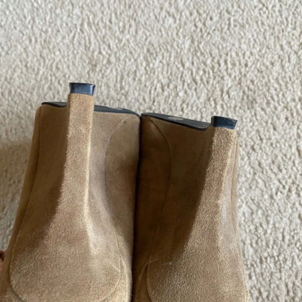 BCBG Taupe peep toe slip on wedge heels